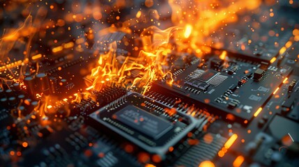 Witness the fiery demise of a data center. Server racks buckle under intense heat, hard drives melt, and precious information is forever lost in a scene of technological devastation.