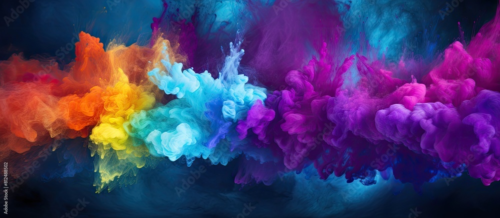 Poster Colorful powder exploding in mid air creating an abstract background with a mesmerizing mix of vibrant colors and glitter Perfect for a copy space image