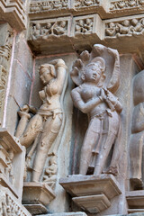 Khajuraho, India: World-famous erotic reliefs on temple facades. Sandstone temples date back to the 10th and 11th centuries and are a UNESCO World Heritage Site. 