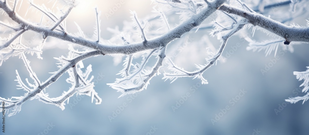 Leinwandbilder frost covered tree branch with ample copy space image