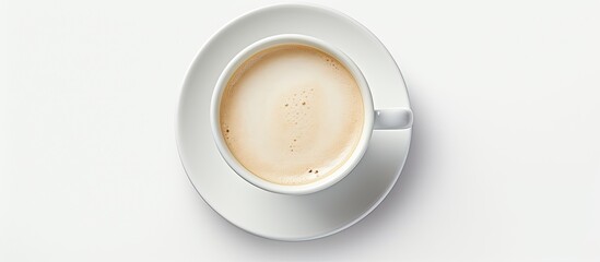 A cup of coffee with creamer and sugar on a white background perfect for copy space image