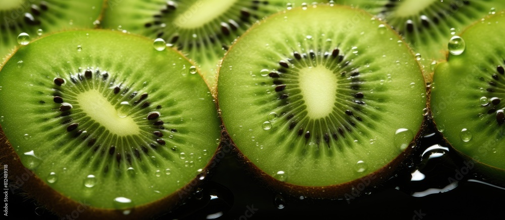 Poster crisp refreshing bubbles surround a beautiful image of sliced kiwi fruit creating an enticing copy s