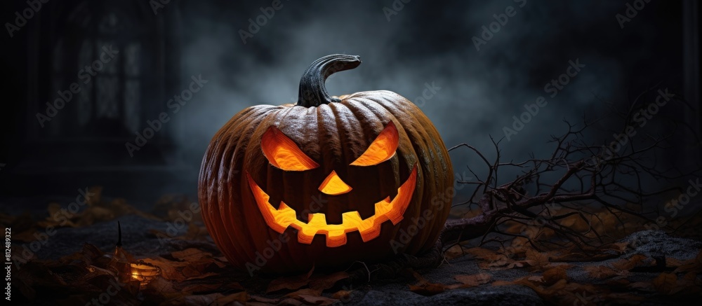 Aufkleber the halloween pumpkin with a creepy grin ready to be carved illuminated and placed in a spooky atmos