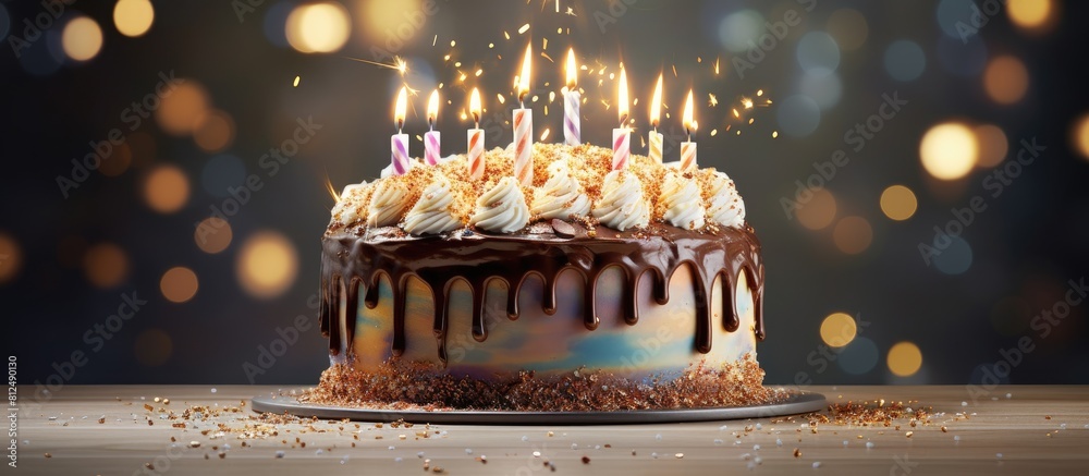 Poster a deliciously decorated cake with candles ready to celebrate a special occasion such as a birthday w