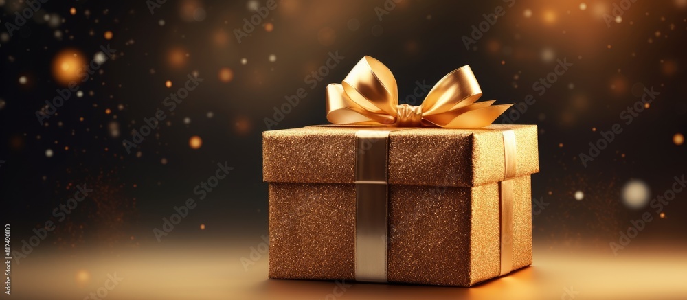 Poster a golden gift box designed for a merry christmas and happy new year concept with the intention of pr
