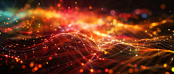 Obraz premium A visual explosion of digital communication nodes interconnected by colorful, shimmering lines.