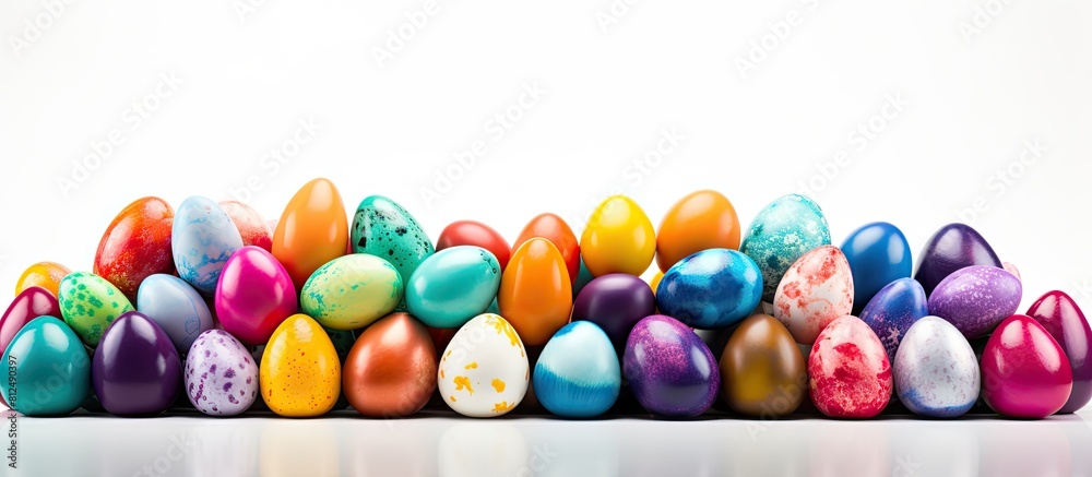 Aufkleber a vibrant display of easter eggs against a clean white background with ample copy space for personal