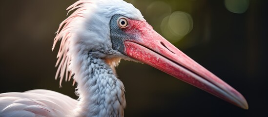 A detailed picture of a spoonbill shown in a close up copy space image