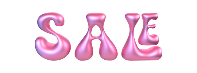 Shiny metallic pink font bubbly 3d text sale. typography. 3D balloon illustration. Glossy 3D vector off discount promotion isolated on the transparent background.