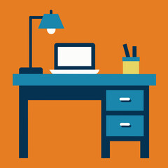 vector illustration of desk with computer