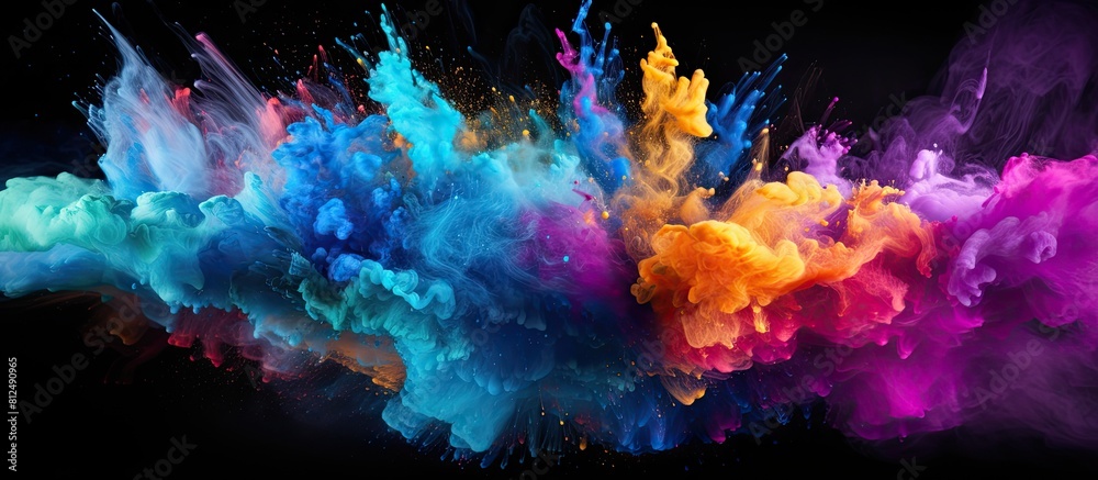 Aufkleber A dynamic artistic display of colorful powder explodes against a black backdrop creating a mesmerizing texture of glitter in this copy space image