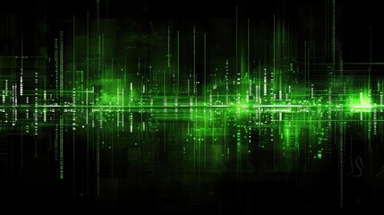 Obraz premium A green, pixelated image of a cityscape with a green line running through it