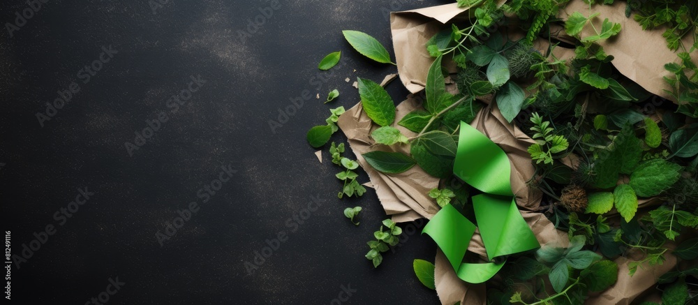 Poster eco friendly concept shown in a flat lay image of recyclable paper waste emphasizing the importance 