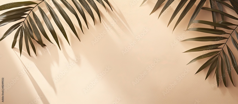 Poster summer concept with a creative minimal design featuring an abstract background of tropical palm leav