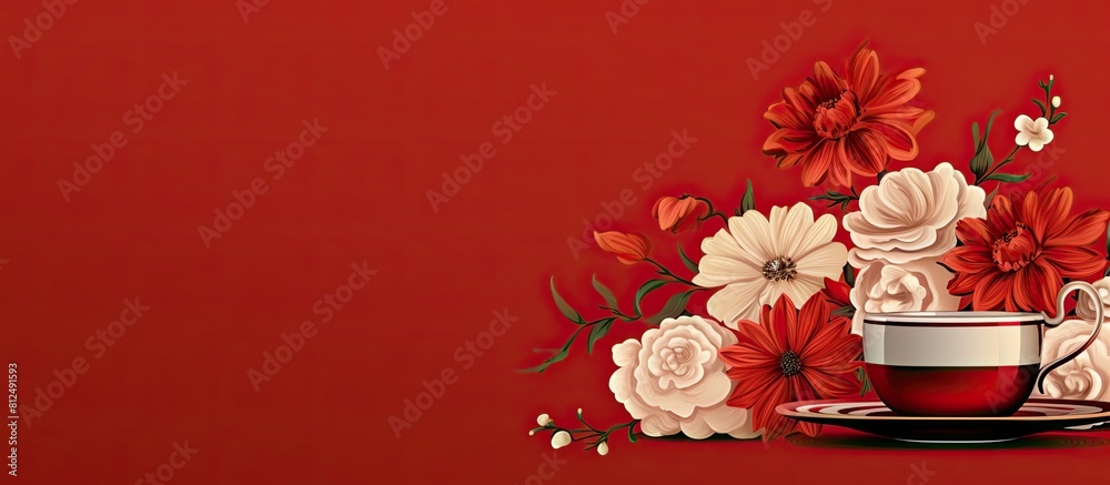 Aufkleber a flat design featuring a composition of flowers set on a red background with decorative flowers ide