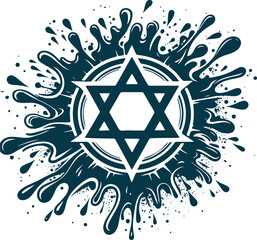ink blot with a white circle inside containing a star of David