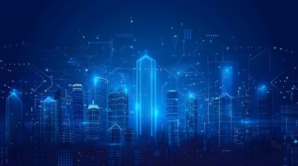 Fototapeta premium Sci-fi futuristic neon city of skyscrapers cityscape with space and light effect. Modern hi-tech, science, futuristic technology concept. Abstract digital high tech city design for banner background