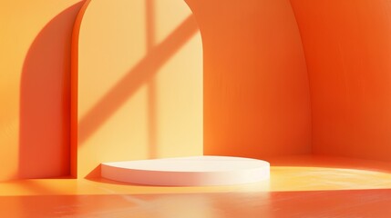 Vibrant Orange Room With White Circular Object