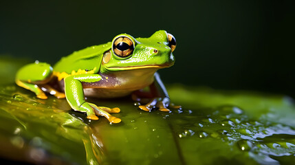 Obraz premium A frog with big eyes on the water