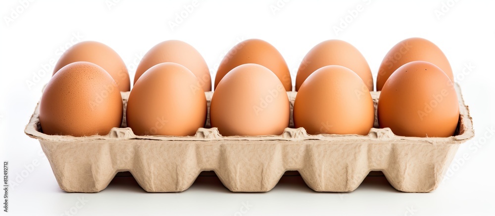 Aufkleber a cardboard box filled with chicken eggs placed on a white background with ample space for copying t