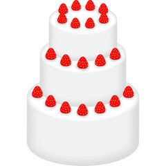 Whipped cream with strawberry topping, strawberry cake, three layers cake with strawberries and whipped cream