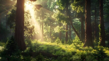 Obraz premium sun rays in the forest