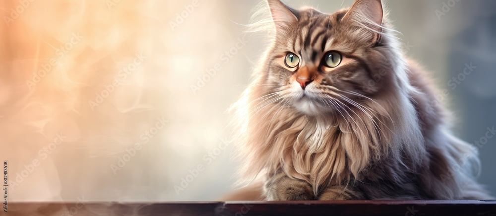 Poster gorgeous domestic cat with a mix of brown persian features and captivating allure copy space image