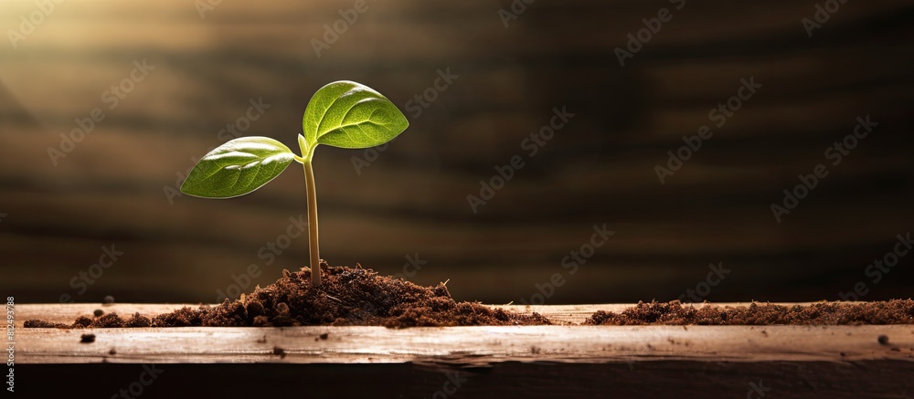 Poster a concept of growing and planting a green sapling coffee seed representing newborn or afforestation 