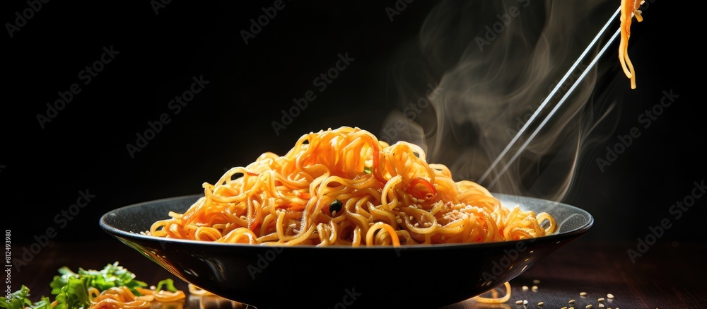 Aufkleber Asian noodles that have not been cooked with plenty of space for adding text or images. Creative banner. Copyspace image