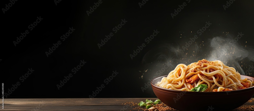 Sticker Asian noodles that have not been cooked with plenty of space for adding text or images. Creative banner. Copyspace image