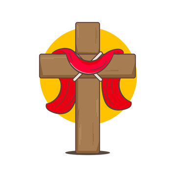 recommend clip art: Christian cross cartoon. Holy Week Vector art. Christian religion concept design. Hand drawn clip art sticker Isolated white background. Vector art illustration