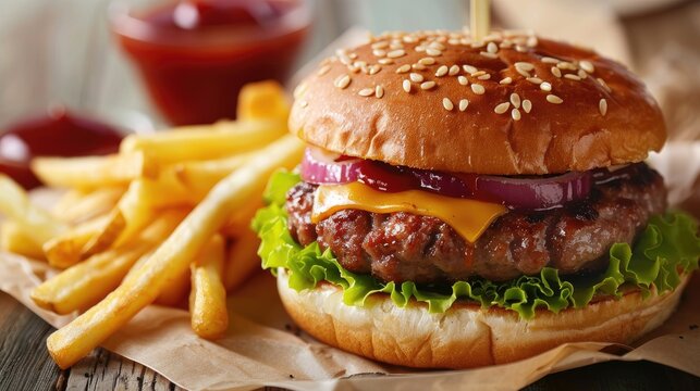 Deluxe Cheeseburger with Fries and Ketchup