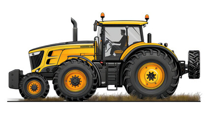 A yellow tractor with a man in the cab