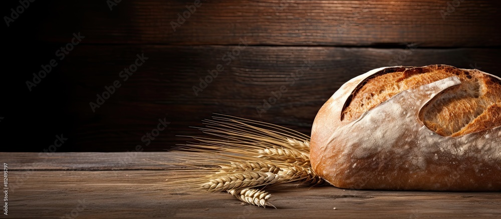 Aufkleber a copy space image of bread displayed on a rustic wooden background