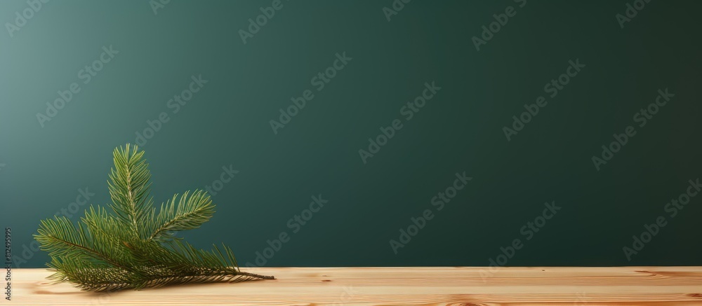 Aufkleber a copy space image of a fake green spruce with room for writing on a backdrop of real wood