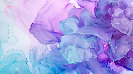Electric purple and soft blue modern abstract painting, alcohol ink with oil paint texture.
