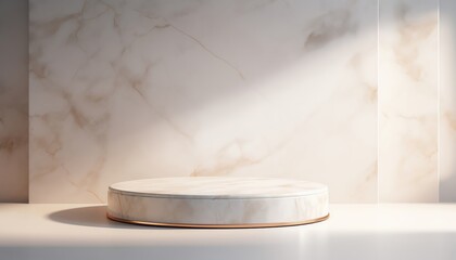 Elegant marble podium in a minimalist setting with soft shadows, ideal for luxury product launches or cosmetic displays
