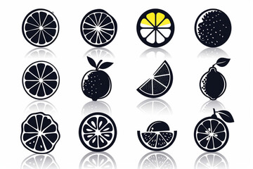 
Lemon icons set, lemonade drink vector illustration isolated on white background with reflection. black color icon collection for web design or print