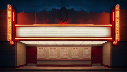 Old fashioned cinema marquee with blank spaces for film titles or event listings, great for retro themed designs