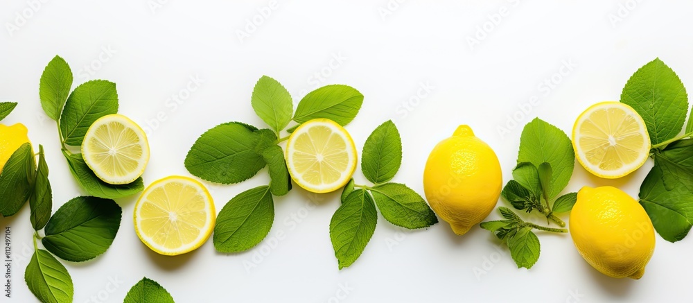Aufkleber copy space image of fresh mint leaves and vibrant lemons arranged on a clean white background creati