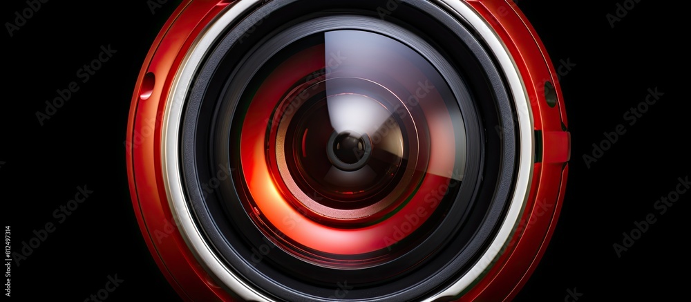 Poster white copy space image of a high end red metallic selfie lens featuring macro fish eye technology fo