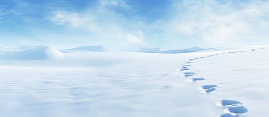Obraz premium Copy space image of human footprints in pristine white snow