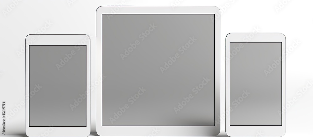 Fototapete A copy space image of tablet computers presented on a plain white background specifically created for designers to create mockups