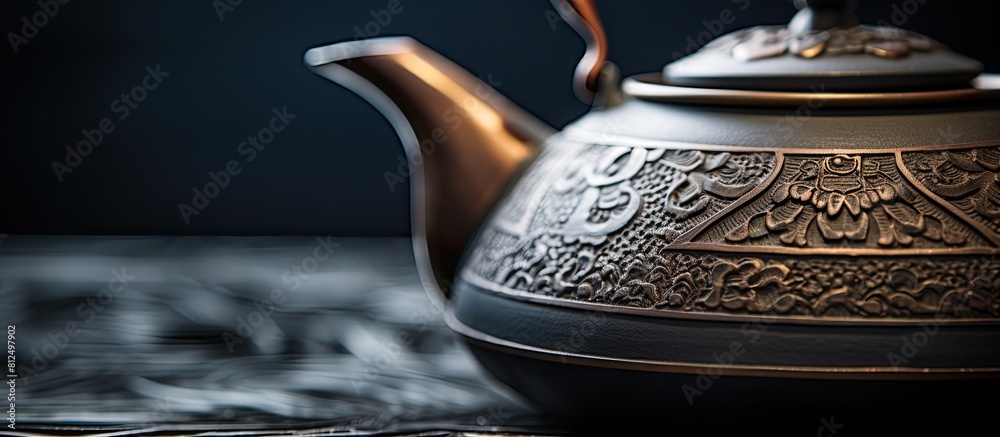Aufkleber a macro close up image of a traditional iron asian teapot with rich details and a captivating design