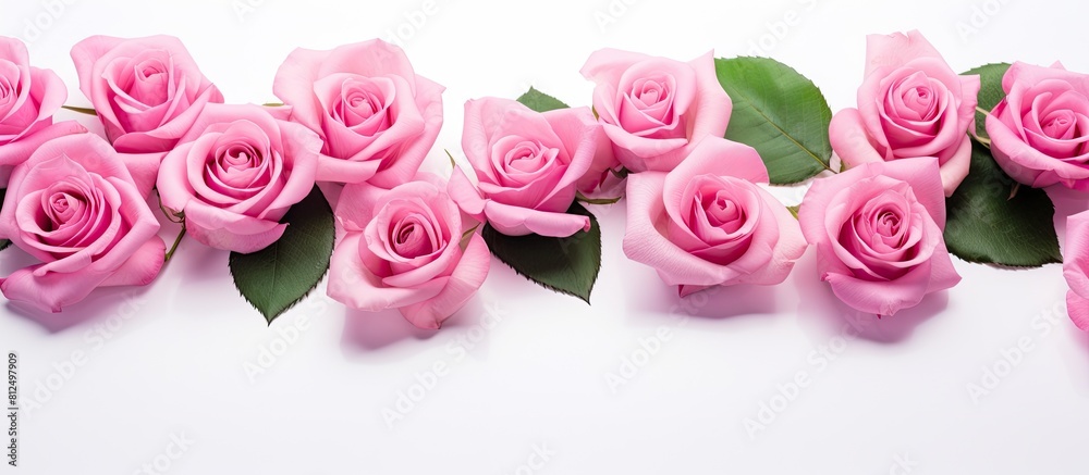 Poster copy space image of pink roses on a white background creating a festive and vibrant atmosphere