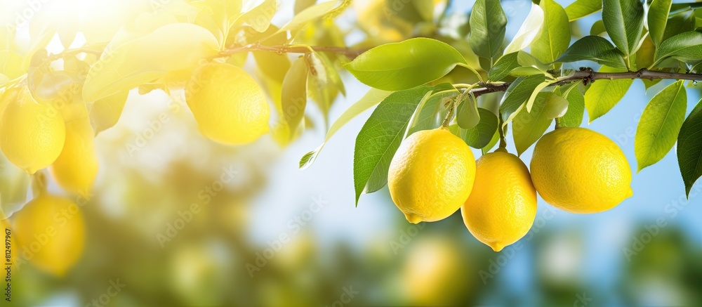 Aufkleber Copy space image of a lemon tree s horizontal branches filled with ripe lemons on a sunny day