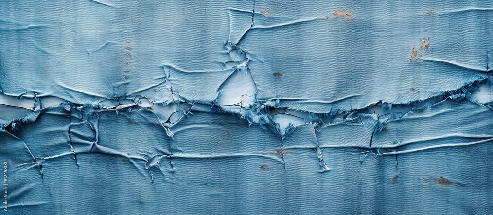 Poster the image showcases the rugged texture of ripped denim jeans with a blank space for copy. creative b