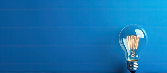 The copy space image showcases a large luminous light bulb positioned against a vibrant blue wall
