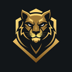 black Golden Aura Unique roaring tiger face, front view, club Logo Vector Radiating Luxury and Refinement