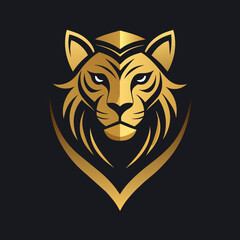 black Golden Aura Unique roaring tiger face, front view, club Logo Vector Radiating Luxury and Refinement